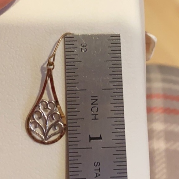 1” inch Pear 10K white & Gold Dangling Earrings tear shape earrings - Picture 6 of 8